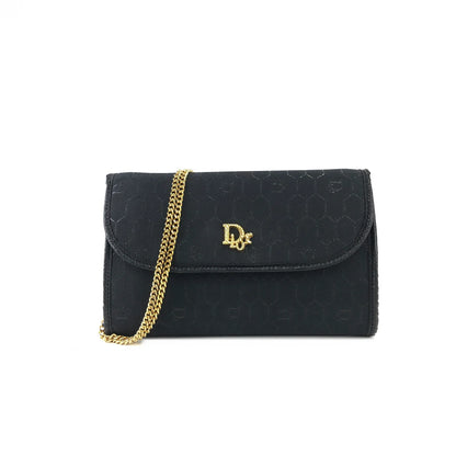 Christian Dior Logo Honeycomb Pattern Chain Crossbody Shoulderbag Black Vintage Old 8ydyef