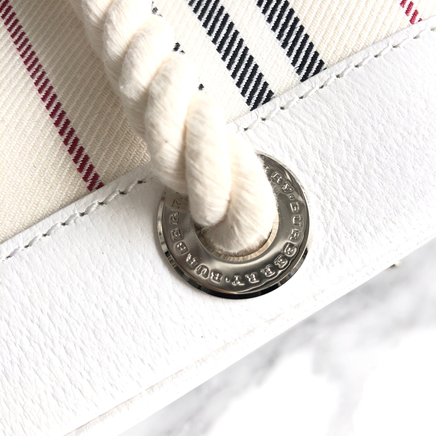 BURBERRY Nova check Stripe pattern Handbag White Vintage old j823gh