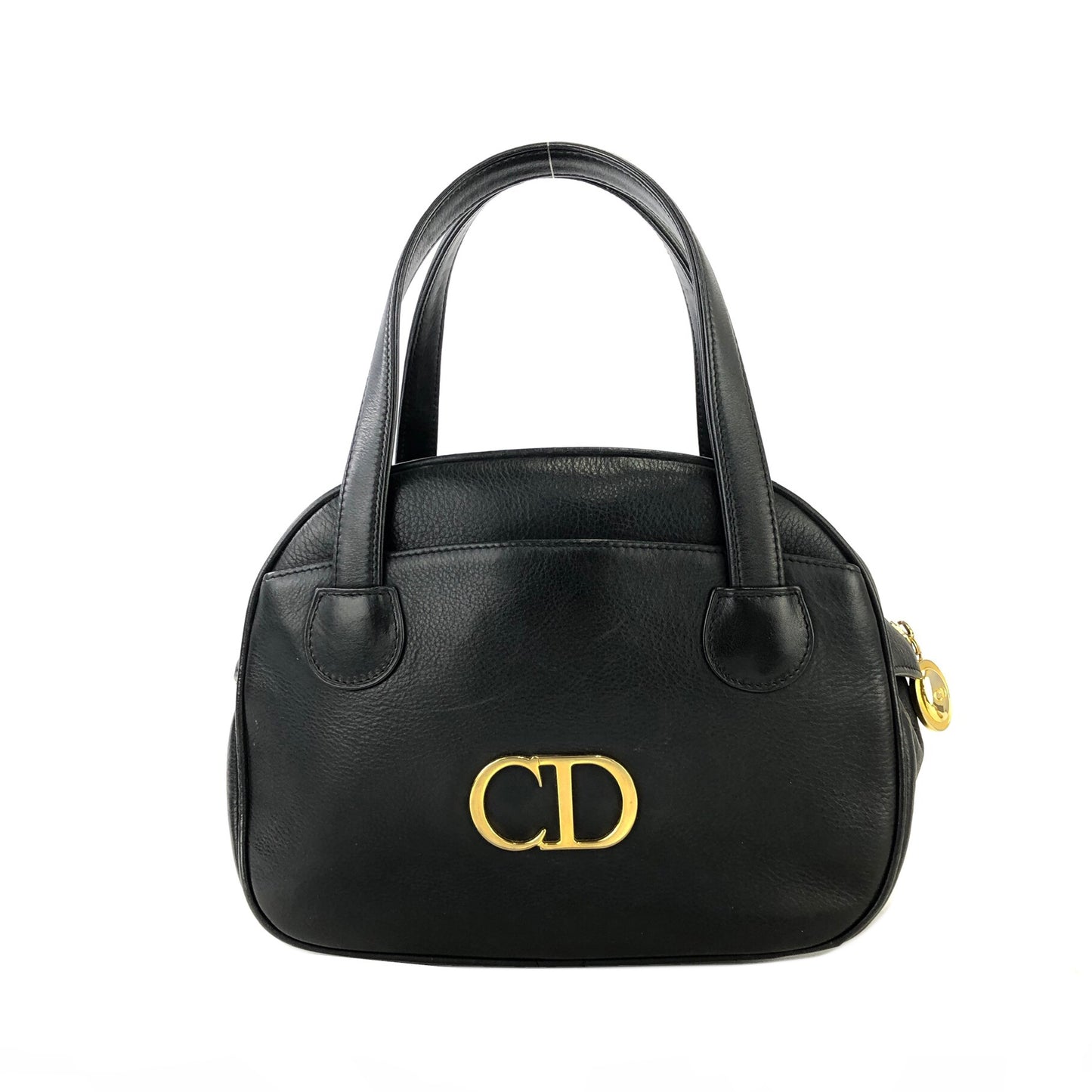 Christian Dior CD motif Embossed Leather Handbag Black Vintage Old c7ce8c