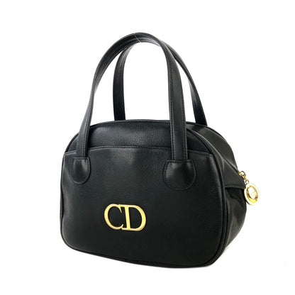 Christian Dior CD motif Embossed Leather Handbag Black Vintage Old c7ce8c