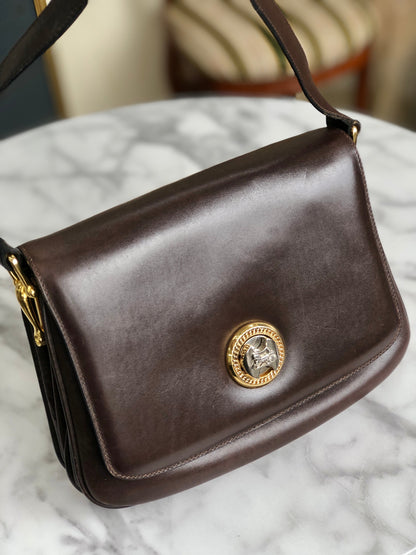 CELINE Turn Lock Horse Carriage Leather Shoulder Bag Brown vintage Old Celine 5pjskt
