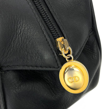 Christian Dior CD motif Embossed Leather Handbag Black Vintage Old c7ce8c