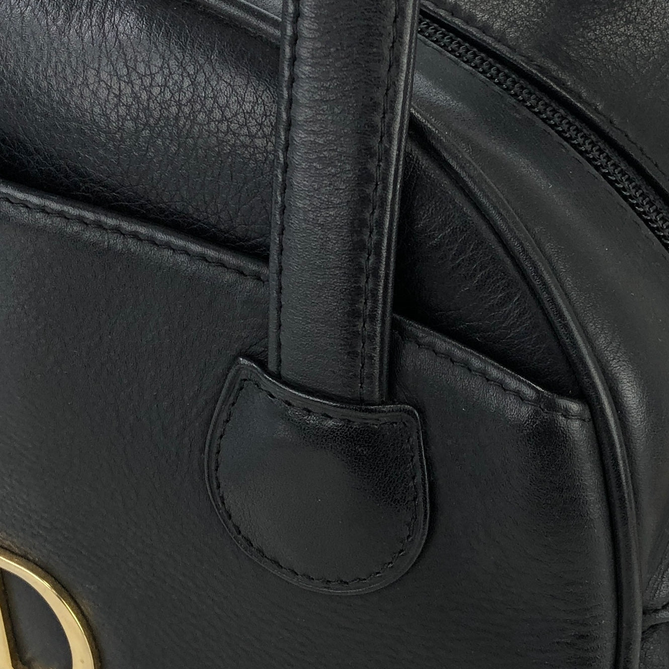 Christian Dior CD motif Embossed Leather Handbag Black Vintage Old c7ce8c