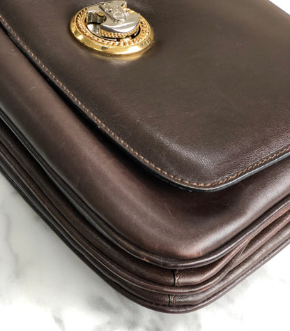 CELINE Turn Lock Horse Carriage Leather Shoulder Bag Brown vintage Old Celine 5pjskt