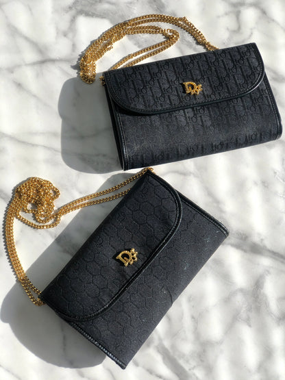 Christian Dior Logo Honeycomb Pattern Chain Crossbody Shoulderbag Black Vintage Old 8ydyef