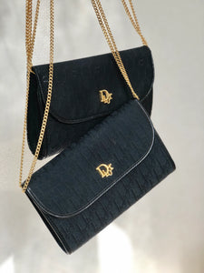 Christian Dior Logo Honeycomb Pattern Chain Crossbody Shoulderbag Black Vintage Old 8ydyef