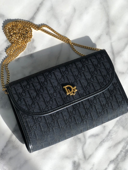 Christian Dior Logo Trotter Chain Crossbody Shoulderbag pochette Black Vintage Old 2kke8i