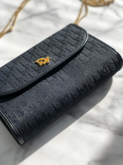 Christian Dior Logo Trotter Chain Crossbody Shoulderbag pochette Black Vintage Old 2kke8i