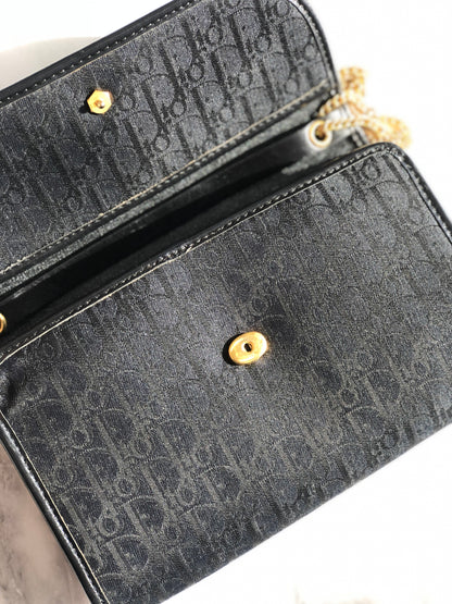 Christian Dior Logo Trotter Chain Crossbody Shoulderbag pochette Black Vintage Old 2kke8i