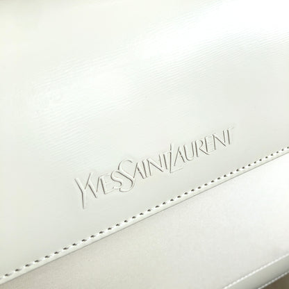 Yves Saint Laurent Logo Embossed Fabric Leather Handbag White Off-White Vintage Old d226gd