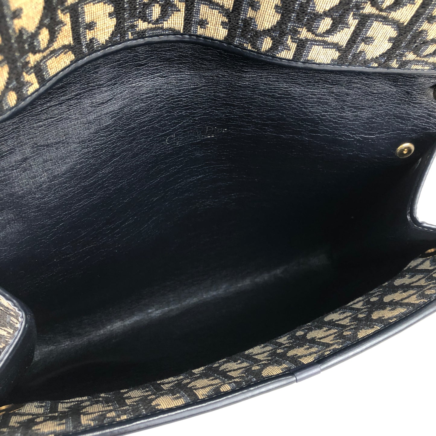 Christian Dior Trotter CD Button Leather Jaguar Flap Pochette Shoulder Bag Navy Vintage Old tam8np