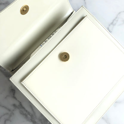 Yves Saint Laurent Logo Embossed Fabric Leather Handbag White Off-White Vintage Old d226gd