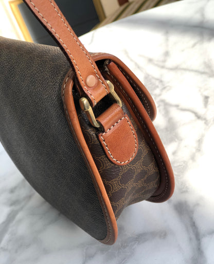 CELINE Macadam Crossbody Shoulder bag Brown Vintage Old CELINE zad5df