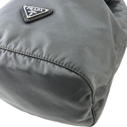 PRADA Triangle logo Nylon Drawstring Saffiano Leather Mini Handbag Gray Vintage Old dvzbpm