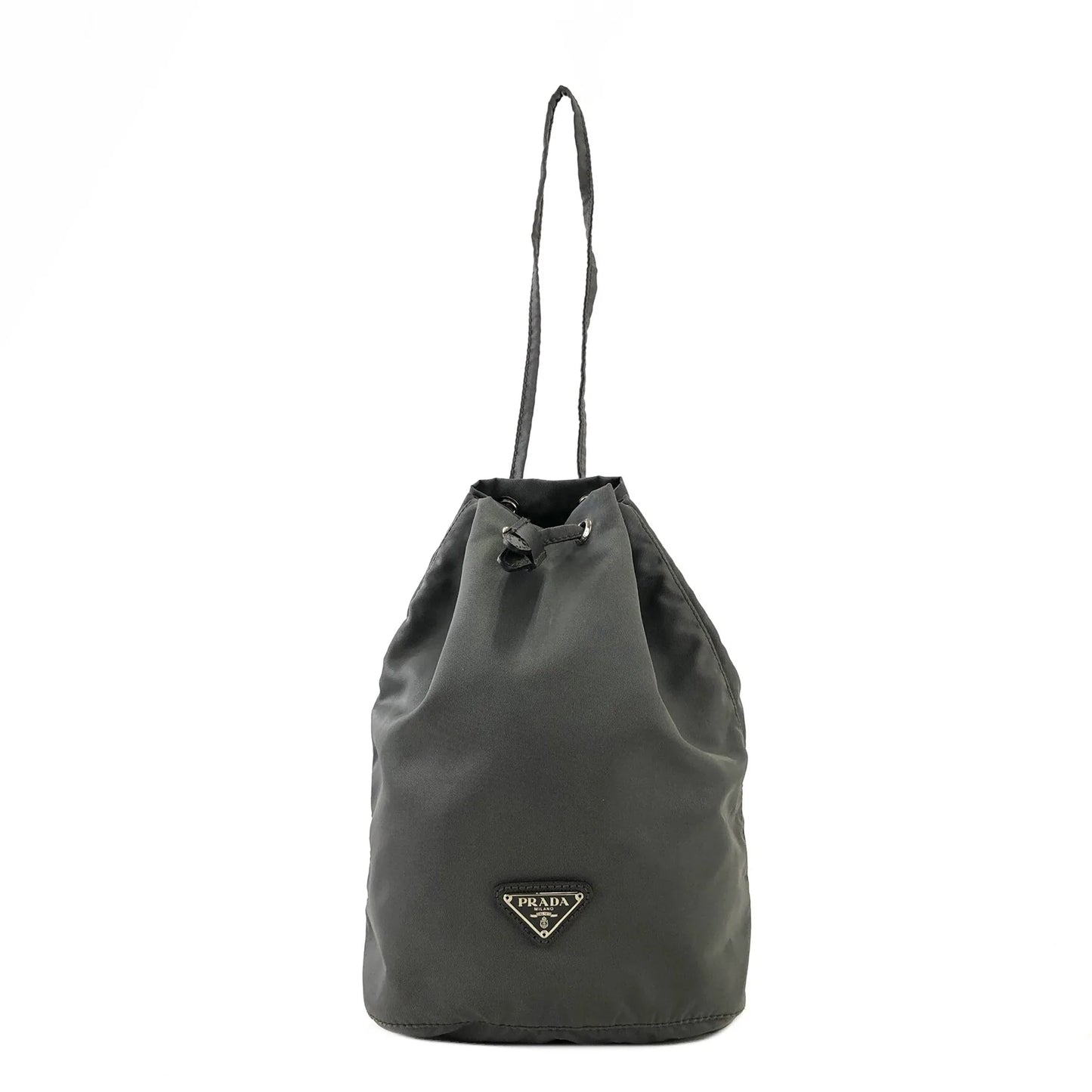 PRADA Triangle logo Nylon Drawstring Saffiano Leather Mini Handbag Gray Vintage Old dvzbpm