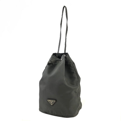 PRADA Triangle logo Nylon Drawstring Saffiano Leather Mini Handbag Gray Vintage Old dvzbpm