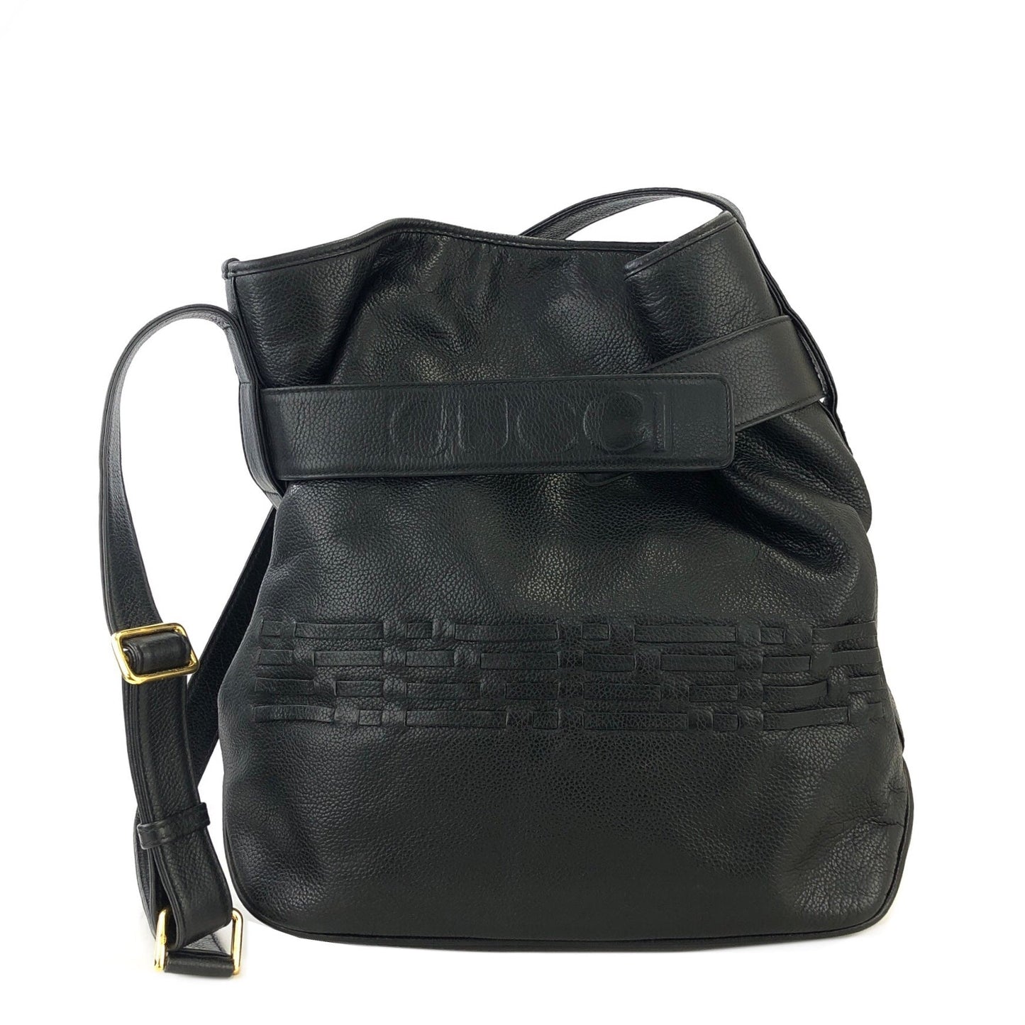 GUCCI Logo Drawstring Shoulder bag Black Vintage Old Gucci 3kemyv