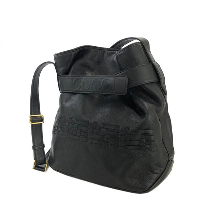 GUCCI 標誌抽繩單肩包 黑色 復古 舊款 Gucci 3kemyv