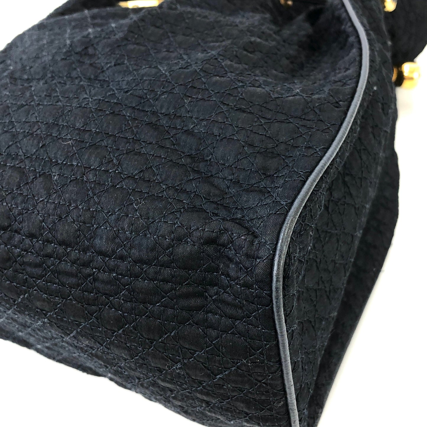 Christian Dior Cannage Charm Drawstring Nylon Small Handbag  Black Vintage Old 4esbeg