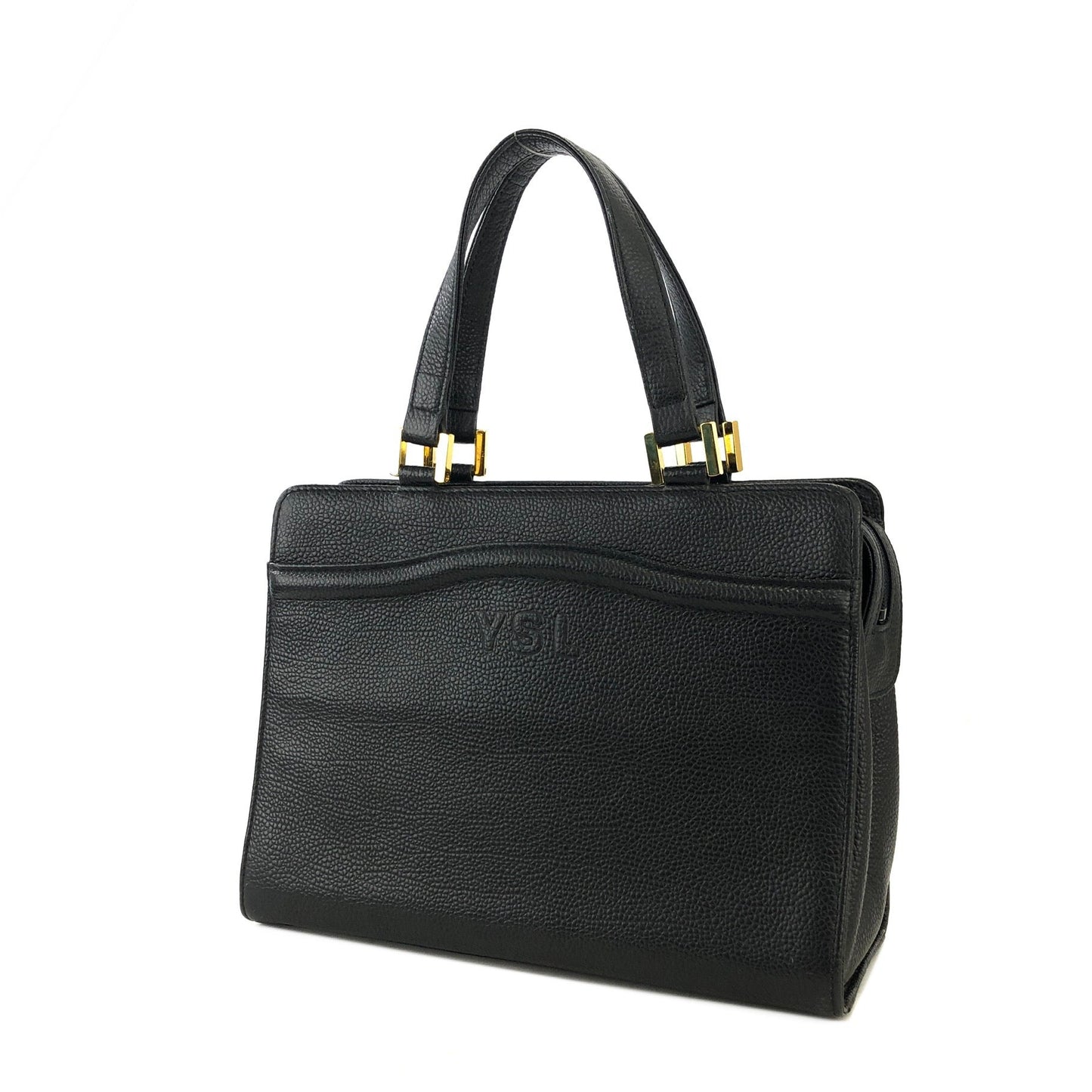 Yves Saint Laurent YSL logo Leather Handbag Black Vintage Old irukzm