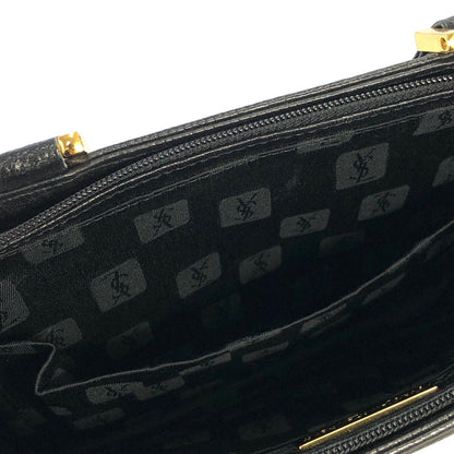 Yves Saint Laurent YSL logo Leather Handbag Black Vintage Old irukzm