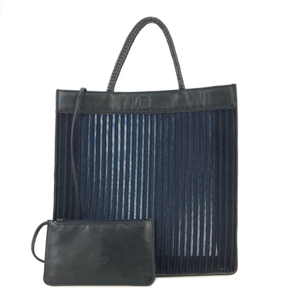LOEWE Anagram Stripe Mesh Handbag Navy Vintage Old 8wisdp