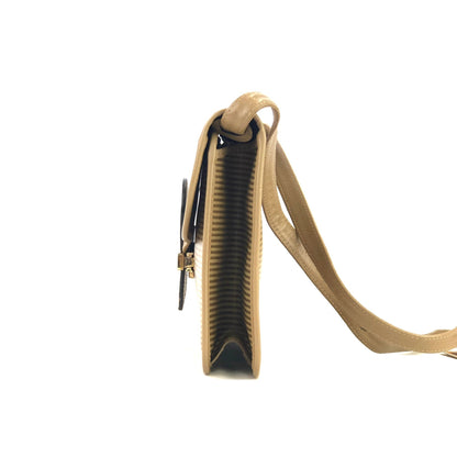 Yves Saint Laurent YSL embossed front lock PVC leather pochette shoulder bag beige vintage old xcm5c4