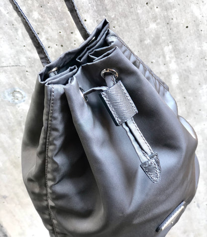 PRADA Triangle logo Nylon Drawstring Saffiano Leather Mini Handbag Gray Vintage Old dvzbpm