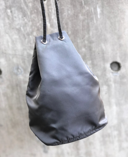 PRADA Triangle logo Nylon Drawstring Saffiano Leather Mini Handbag Gray Vintage Old dvzbpm