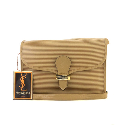 Yves Saint Laurent YSL embossed front lock PVC leather pochette shoulder bag beige vintage old xcm5c4