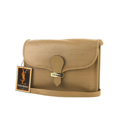 Yves Saint Laurent YSL embossed front lock PVC leather pochette shoulder bag beige vintage old xcm5c4