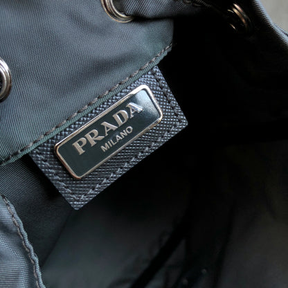 PRADA Triangle logo Nylon Drawstring Saffiano Leather Mini Handbag Gray Vintage Old dvzbpm