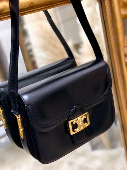 CELINE Blason Triomphe Crossbody Shoulder bag Black Old Celine vintage chggjy