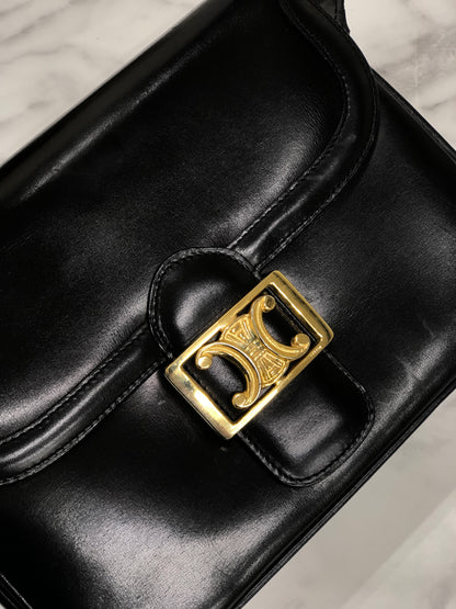 CELINE Blason Triomphe Crossbody Shoulder bag Black Old Celine vintage chggjy