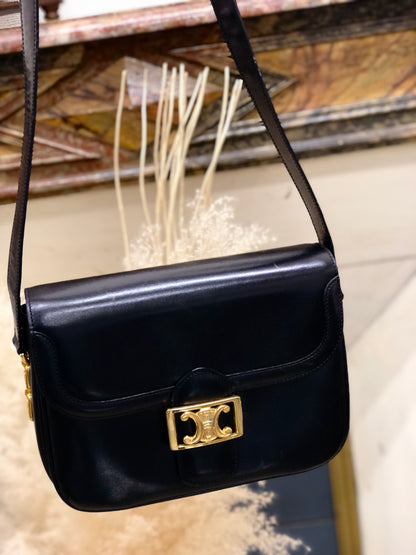 CELINE Blason Triomphe Crossbody Shoulder bag Black Old Celine vintage chggjy