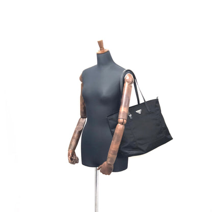 PRADA Triangle logo Nylon Tote bag Black Vintage ke54e5