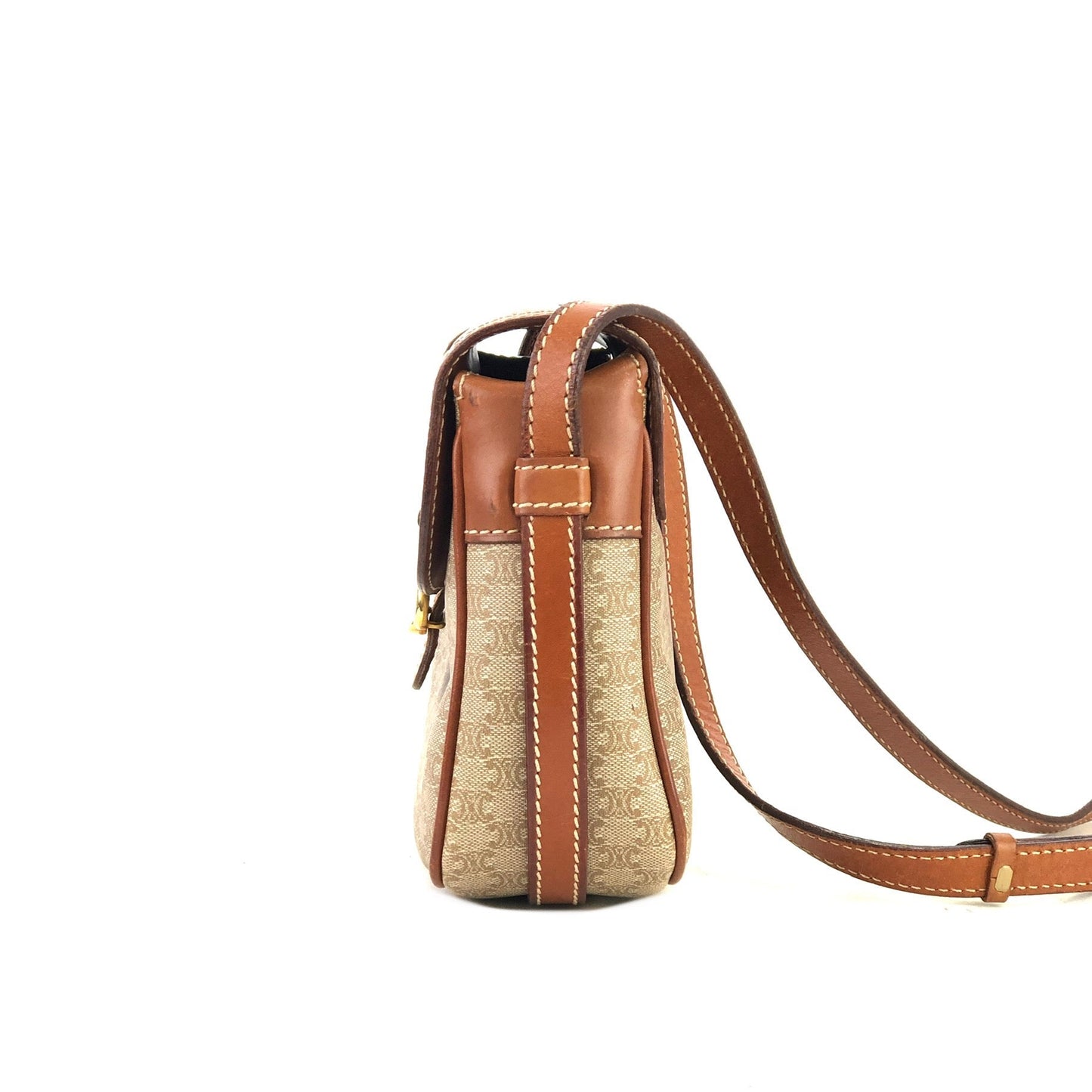 CELINE Macadam Horsebit PVC Leather Pochette Mini Bag Shoulder Bag Beige vintage Old Celine rycwjg