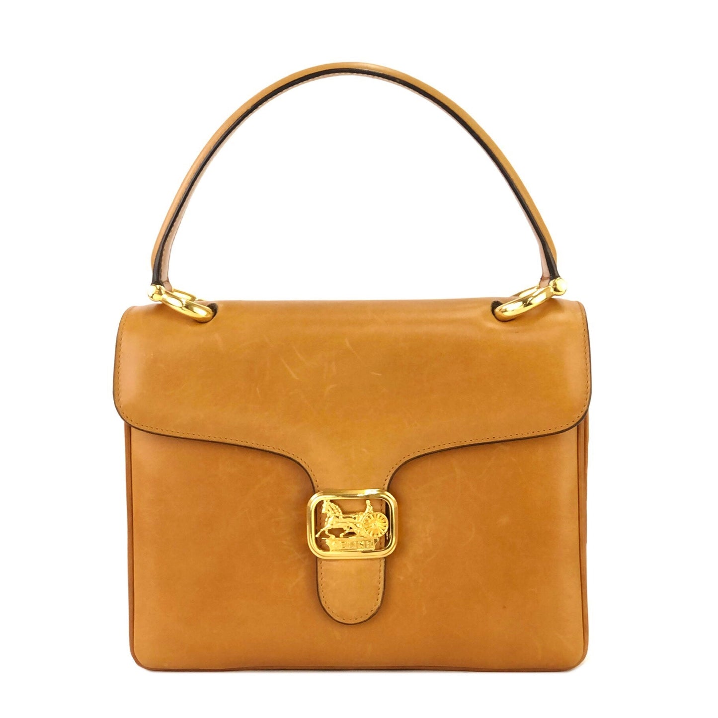 CELINE Horse carriage Handbag Camel Vintage Old Celine vksi3i