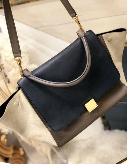 CELINE 2WAY 皮革肩背包 黑卡其色 黑色 舊款 Celine ukbr8v