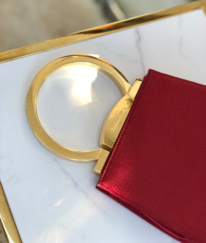Salvatore Ferragamo Gancini metal handle silk mini bag handbag red gold vintage old nzb8i5