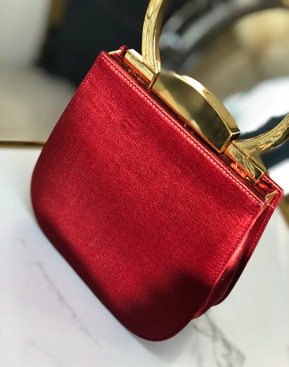 Salvatore Ferragamo Gancini metal handle silk mini bag handbag red gold vintage old nzb8i5
