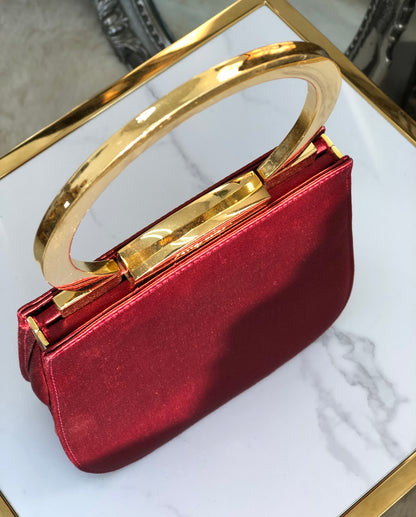 Salvatore Ferragamo Gancini metal handle silk mini bag handbag red gold vintage old nzb8i5