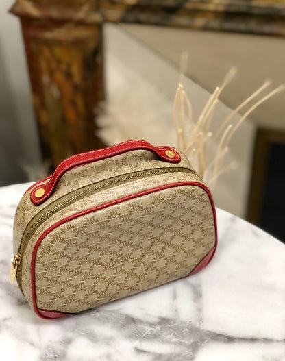 CELINE Macadam PVC leather mini bag vanity handbag red beige vintage old celine wswjnd