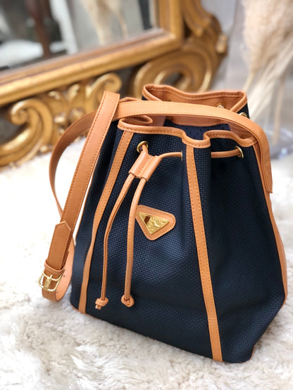 Yves Saint Laurent Triangle logo Drawstring Shoulderbag Black Vintage Old YSL xsyy46