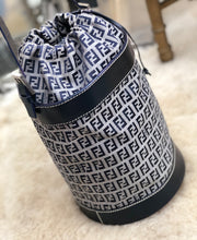Load image into Gallery viewer, FENDI Zucchino canvas leather drawstring bucket shoulder bag navy vintage old 633efx
