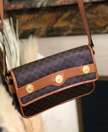 CELINE Macadam Coins Crossbody Shoulder bag Brown Vintage Old CELINE hkvufa