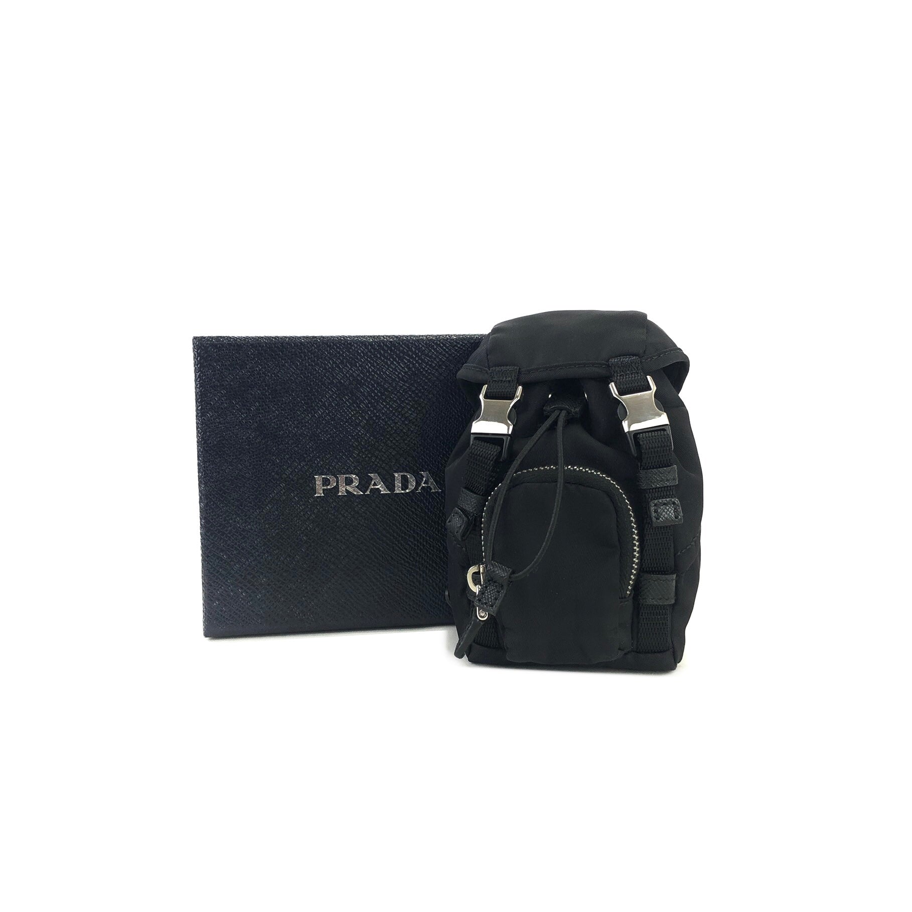 PRADA Triangle logo Backpack type Nylon Keycase Pouch 2TT061 Black