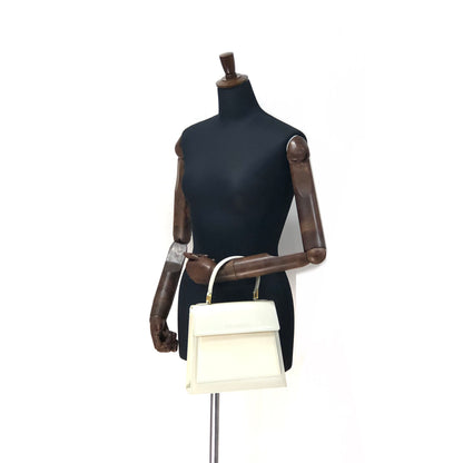 Yves Saint Laurent Logo Embossed Fabric Leather Handbag White Off-White Vintage Old d226gd