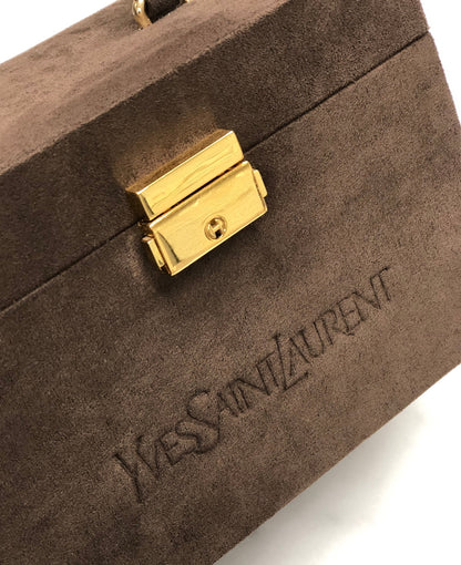 Yves Saint Laurent Logo embossed Suede Vanity bag Handbag Brown Vintage Old YSL vhfxdu