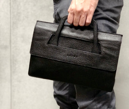 LOEWE logo flap embossed leather handbag black vintage mkeuan